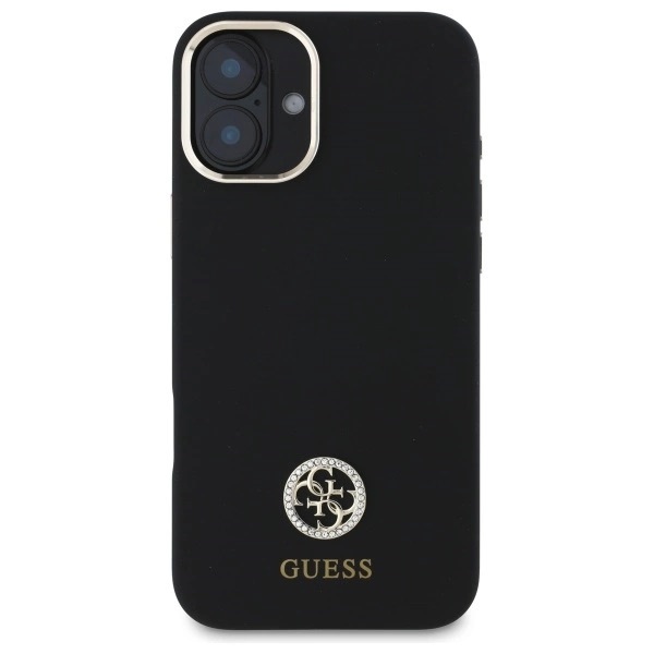 Zdjęcie do “Guess Silicone Logo Strass 4G czarny - etui iPhone 16”.