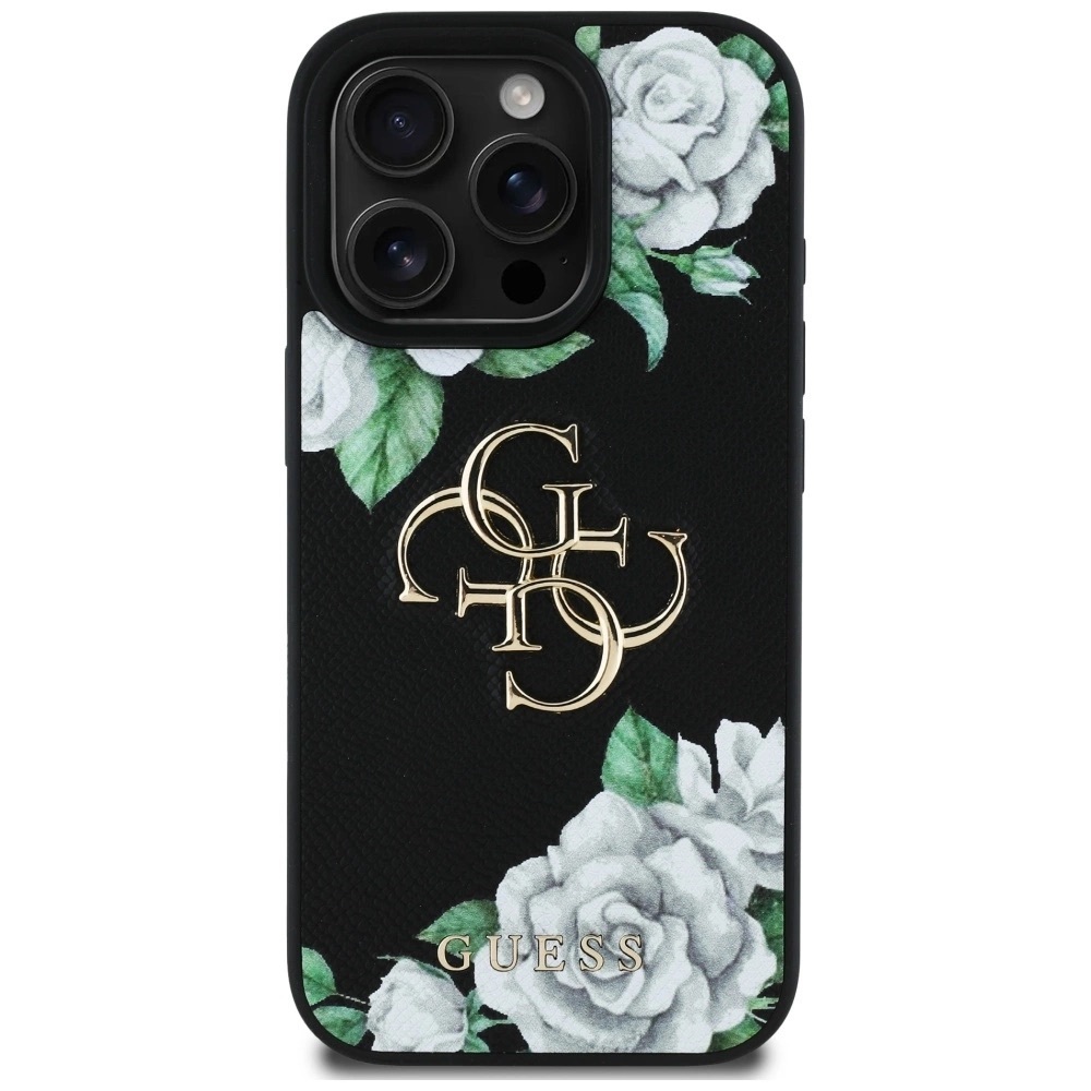 Zdjęcie do “Guess Grained Roses Big 4G logo czarny - etui iPhone 16 Pro Max”.