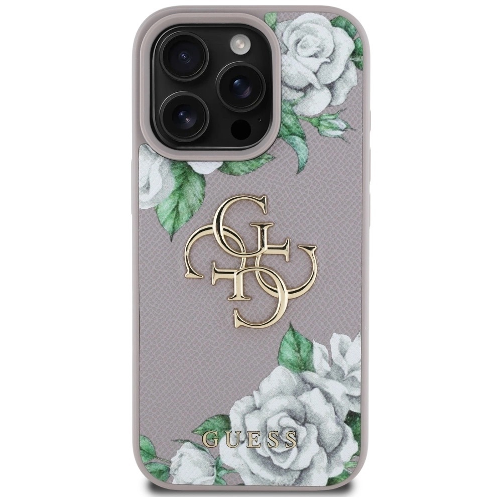 Zdjęcie do “Guess Grained Roses Big 4G logo fioletowy - etui iPhone 16 Pro Max”.