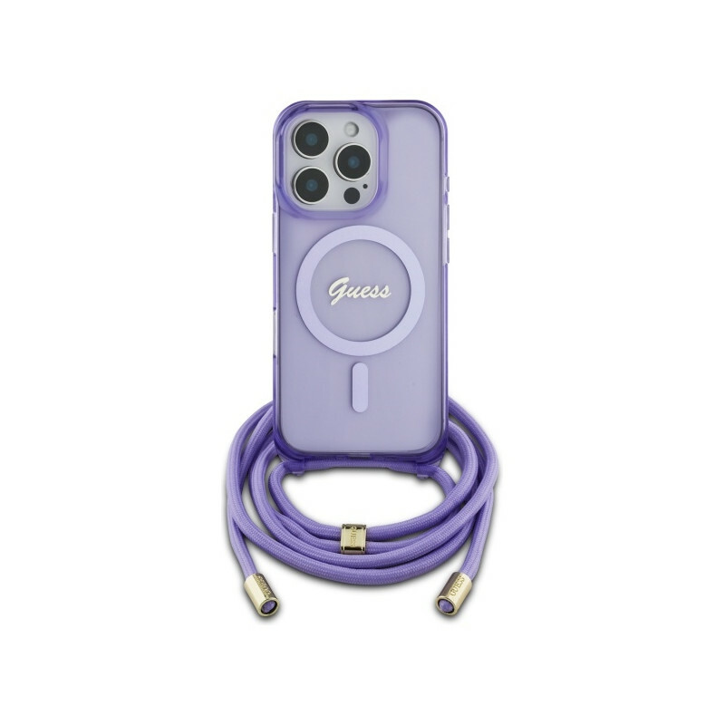 Zdjęcie do “Guess Crossbody Cord Script MS fioletowy - etui iPhone 16 Pro”.