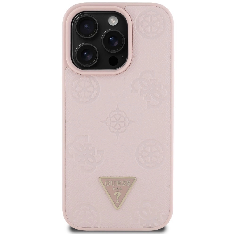 Zdjęcie do “Guess Grained Hot Stamp Peony Triangle Logo MS różowy - etui iPhone 16 Pro”.