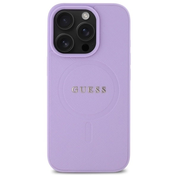 Zdjęcie do “Guess Saffiano MS fioletowy - etui iPhone 16 Pro”.