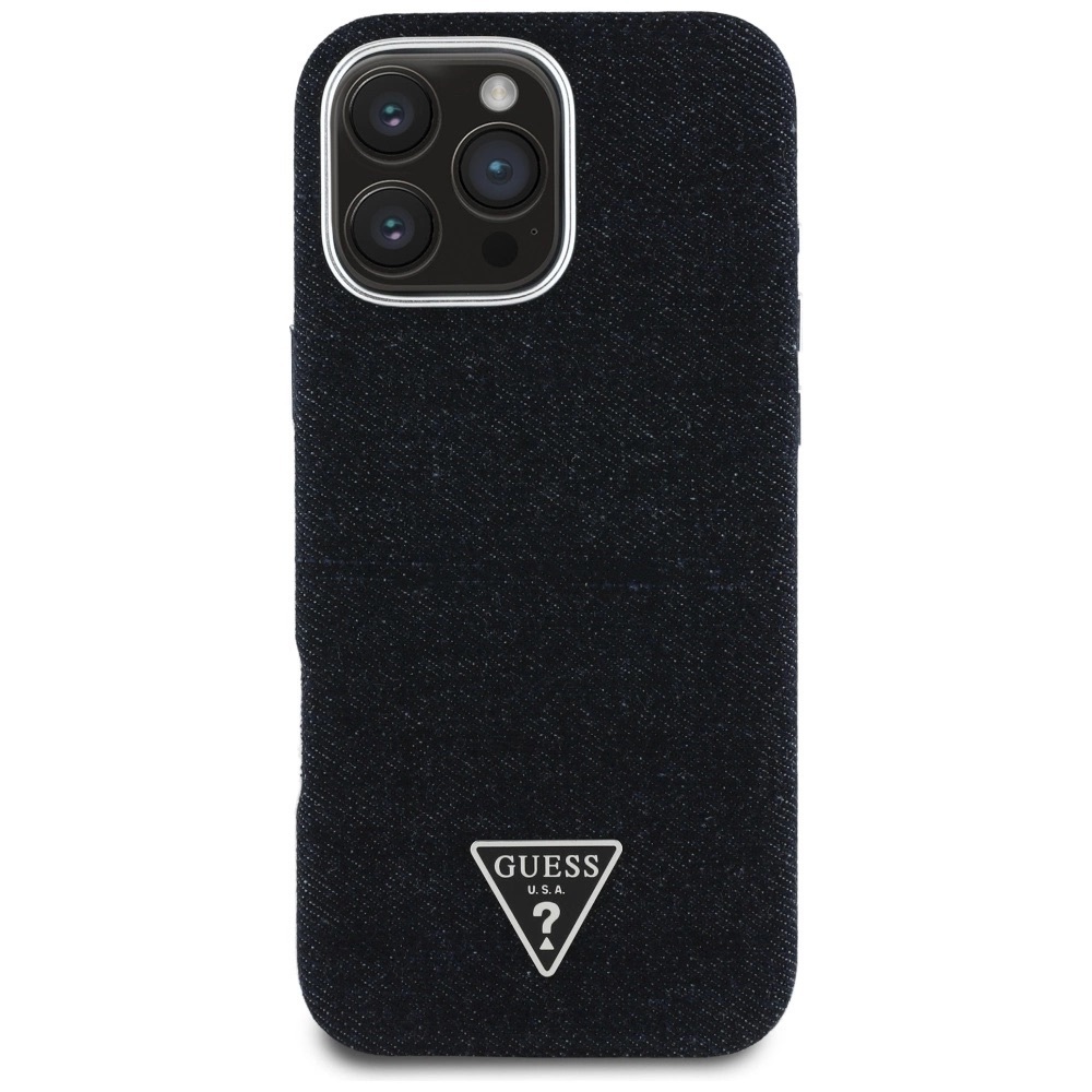 Zdjęcie do “Guess Denim Triangle Logo MS czarny - etui iPhone 16 Pro”.