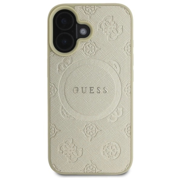 Zdjęcie do “Guess Saffiano Peony MS złoty - etui iPhone 16”.