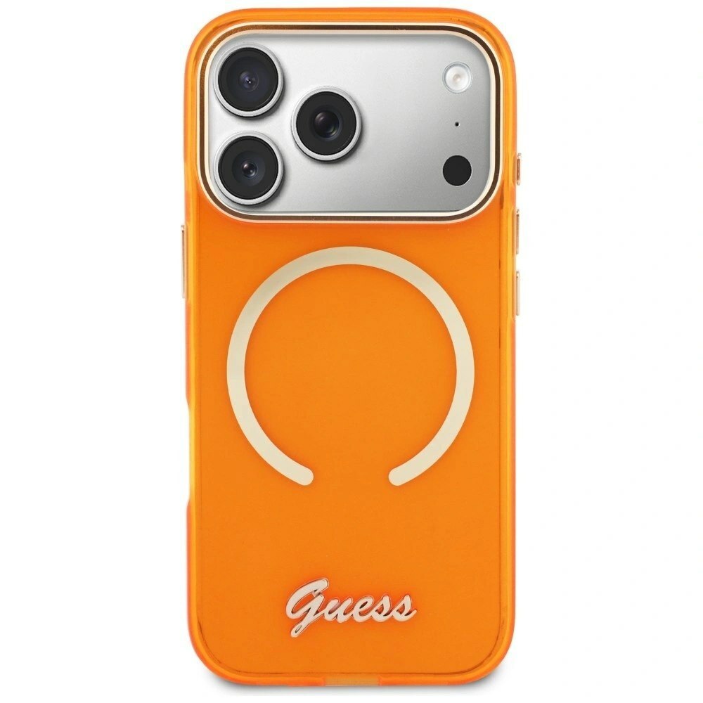 Zdjęcie do “Guess IML Script Metal MS pomarańczowy - etui iPhone 17 Pro”.