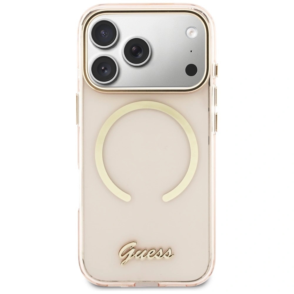 Zdjęcie do “Guess IML Script Metal MS różowy - etui iPhone 17 Pro”.
