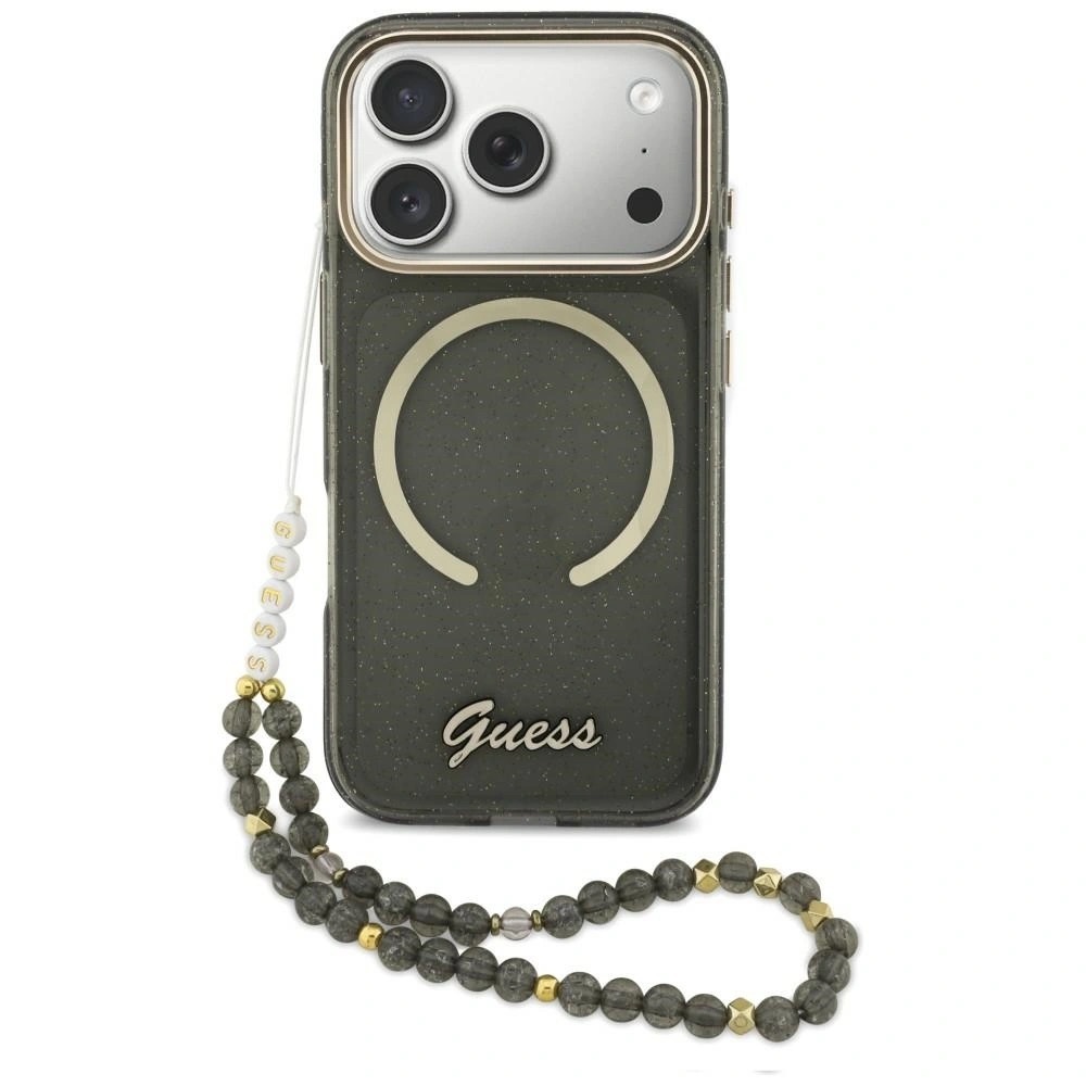 Zdjęcie do “Guess IML Glitters Script Strap MS czarny - etui iPhone 17 Pro”.