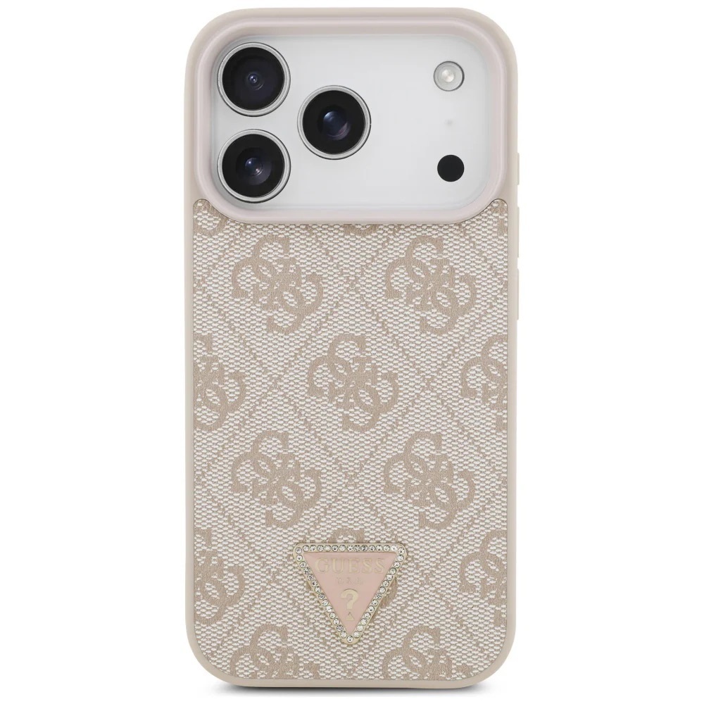 Zdjęcie do “Guess Leather 4G Triangle Strass MS różowy - etui iPhone 17 Pro”.