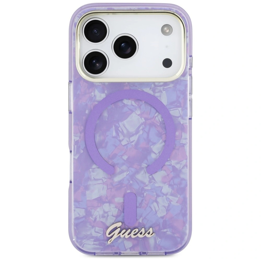 Zdjęcie do “Guess IML Shell Script Metal MS fioletowy - etui iPhone 17 Pro Max”.
