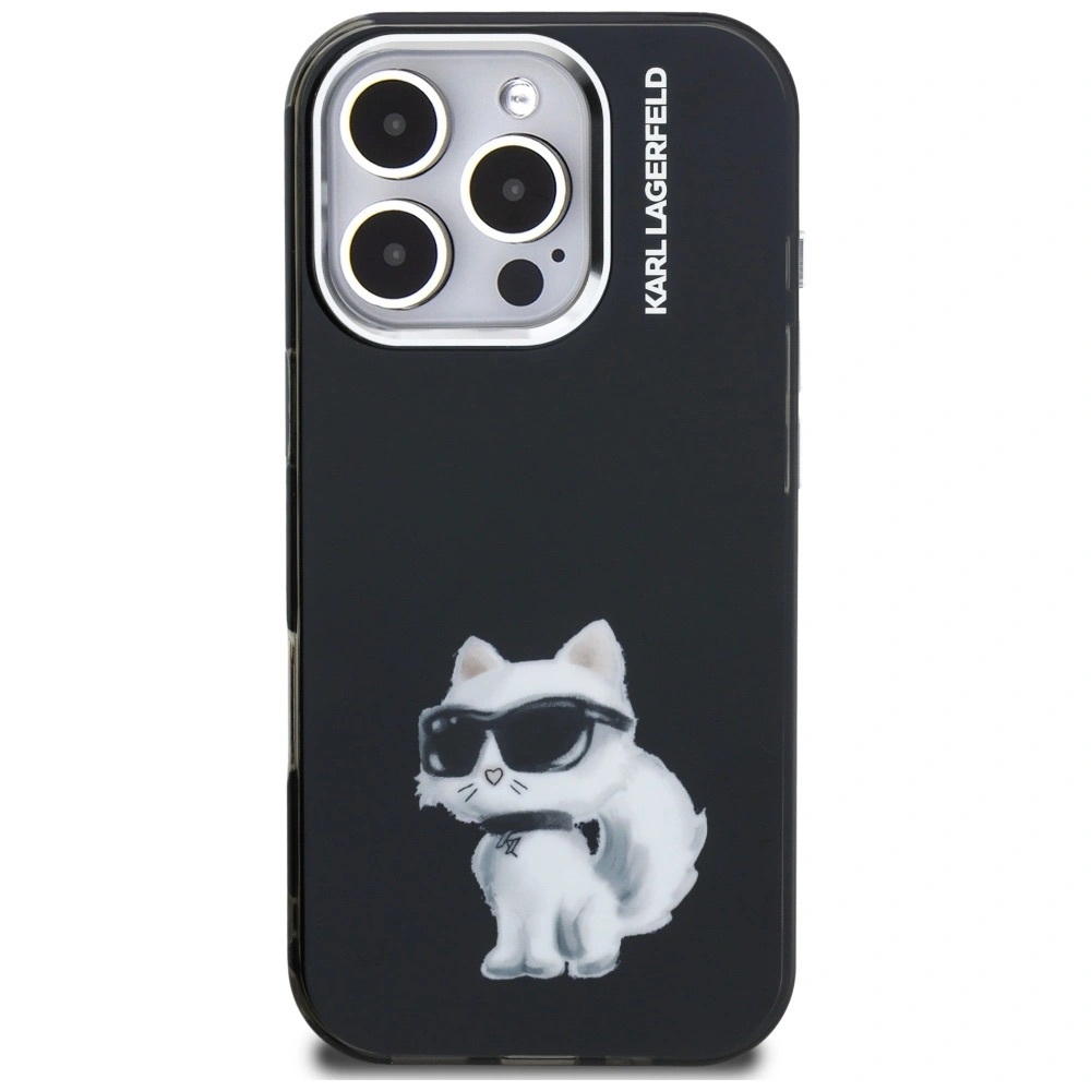 Zdjęcie do “Karl Lagerfeld IML Aquarelle Choupette Logo czarny - etui iPhone 16 Pro”.