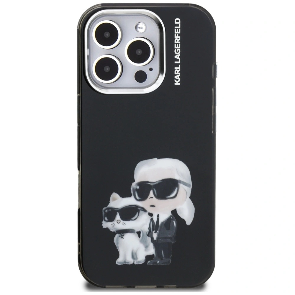 Zdjęcie do “Karl Lagerfeld IML Aquarelle Karl Choupette Logo czarny - etui iPhone 16 Pro”.