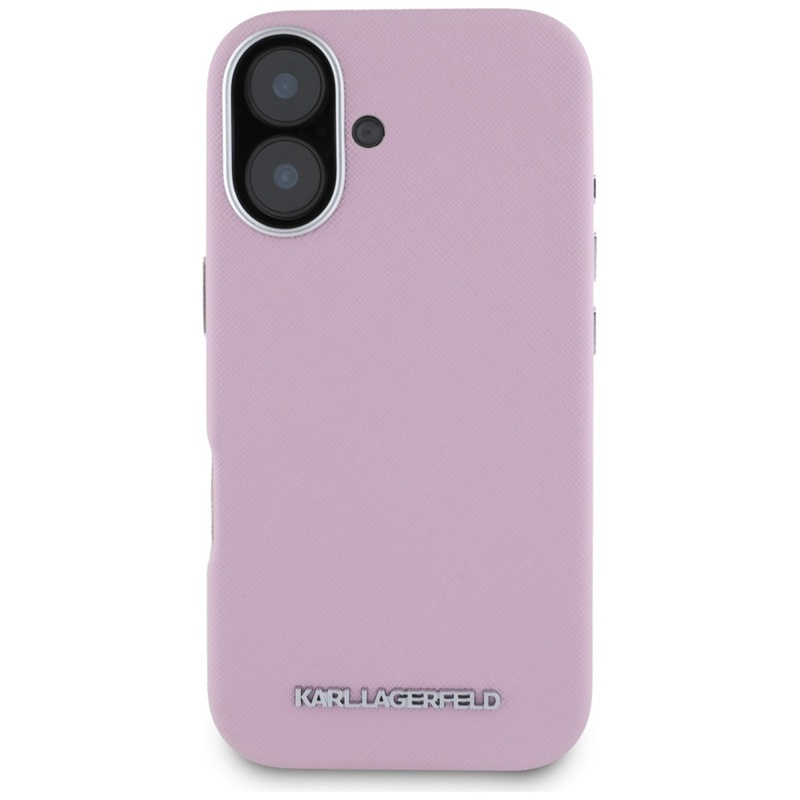 Zdjęcie do “Karl Lagerfeld Saffiano Full Wrapped Elongated Metal Logo MS różowy - etui iPhone 16”.