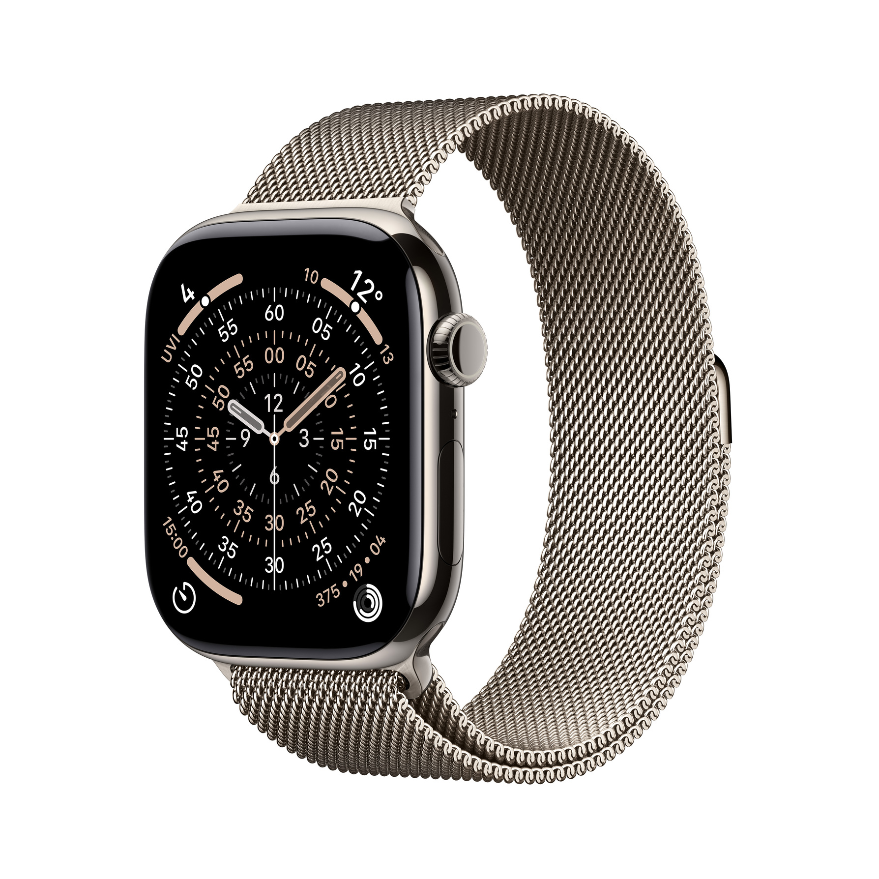 Zdjęcie do “Apple Watch Series 11 GPS + Cellular 42mm Natural Titanium Case with Natural Milanese Loop - Produkt otwarty”.