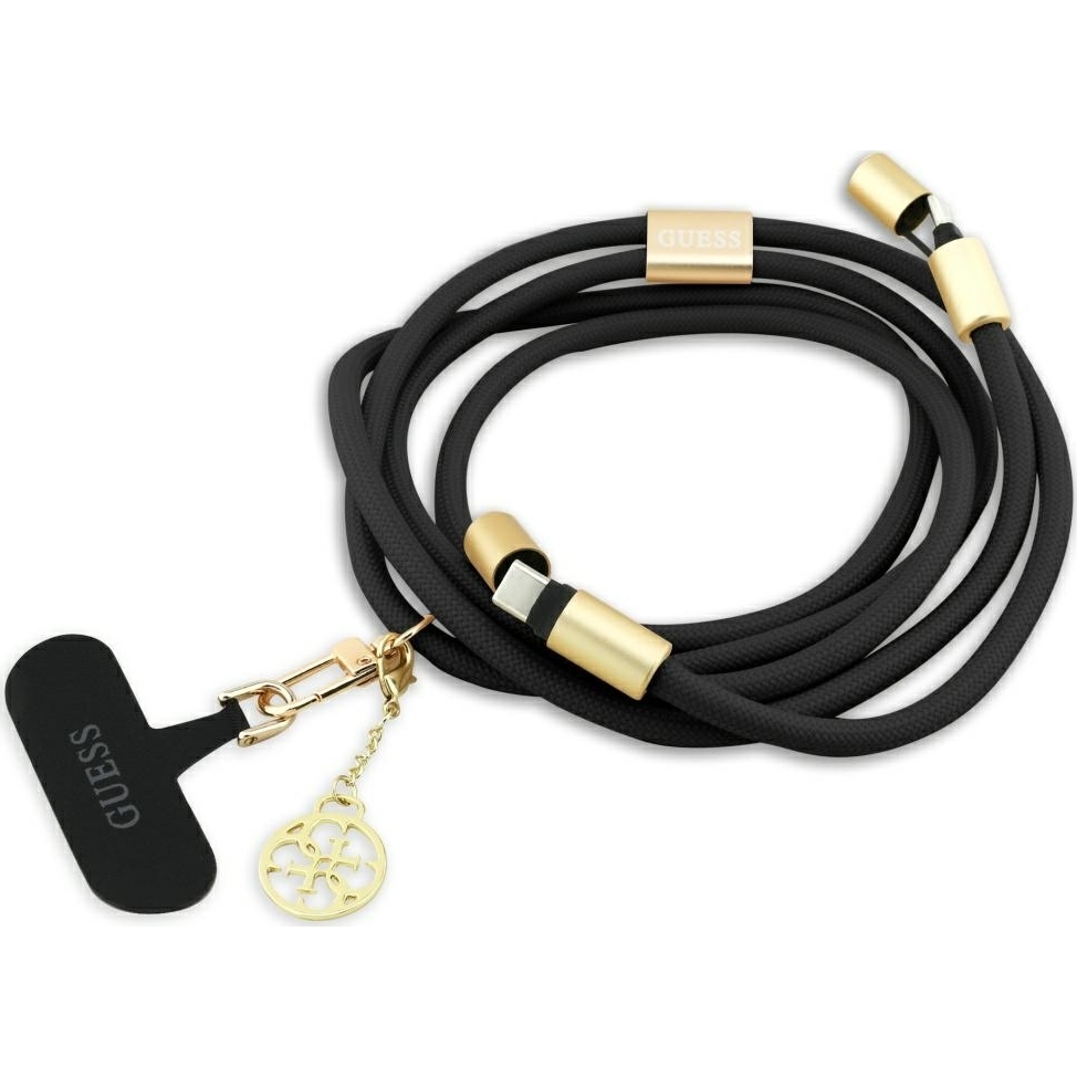 Zdjęcie do “Guess 2w1 Crossbody 4G Charm 1,5m czarny - smycz z kablem USB-C”.