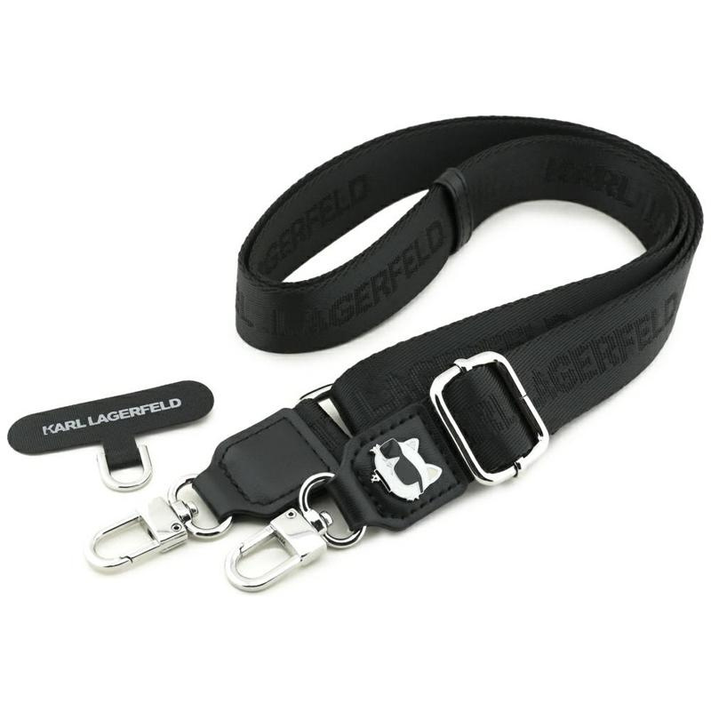Zdjęcie do “Karl Lagerfeld Crossbody Strap Tether Patch Choupette Metal Logo czarny - smycz”.