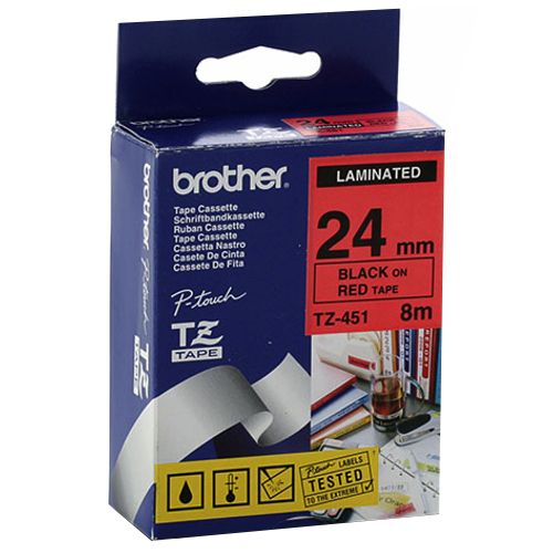 Brother taśma laminowana TZ451 24mm (czarne na czerwonym)