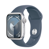 Apple Watch Series 9 41mm GPS aluminium w kolorze srebrnym z paskiem sportowym w kolorze sztormowego błękitu - M/L