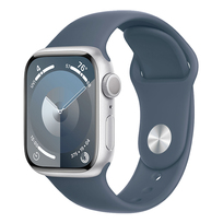 Apple Watch Series 9 45mm GPS aluminium w kolorze srebrnym z paskiem sportowym w kolorze sztormowego błękitu - S/M