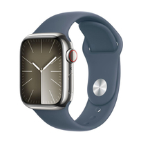 Apple Watch Series 9 GPS + Cellular 41mm Silver Stainless Steel Case with Storm Blue Sport Band - M/L