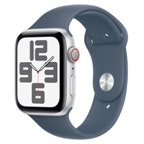 Apple Watch SE 44mm GPS + Cellular aluminium w kolorze srebrnym z paskiem sportowym w kolorze sztormowego błękitu - M/L
