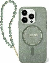 Guess IML Glitter With Pearl Strap MagSafe zielony - etui iPhone 16 Pro