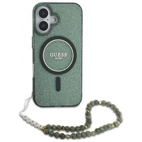 Guess IML Glitter With Pearl Strap MagSafe zielony - etui iPhone 16 Plus