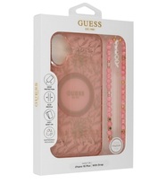 Guess IML Flowers Allover Electro With Pearl Strap MagSafe różowy - etui iPhone 16