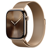 Zdjęcie do “Apple Watch Series 10 GPS + Cellular 46mm Gold Titanium Case with Gold Milanese Loop - S/M”.