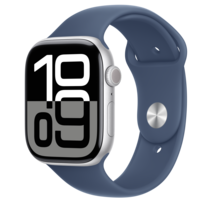 Zdjęcie do “Apple Watch Series 10 GPS + Cellular 46mm Silver Aluminium Case with Denim Sport Band - M/L”.