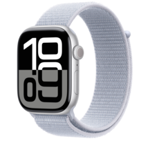 Zdjęcie do “Apple Watch Series 10 GPS + Cellular 46mm Silver Aluminium Case with Blue Cloud Sport Loop”.