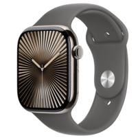 Zdjęcie do “Apple Watch Series 10 GPS + Cellular 46mm Natural Titanium Case with Stone Grey Sport Band - S/M”.