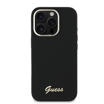 Guess Silicone Script Metal Logo & Frame czarny - etui iPhone 16 Pro