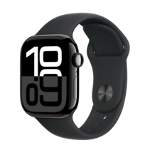 Zdjęcie do “Apple Watch Series 10 GPS + Cellular 42mm Jet Black Aluminium Case with Black Sport Band - S/M- Produkt używany”.
