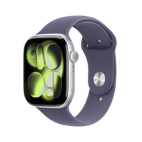 Zdjęcie do “Apple Watch Series 11 GPS + Cellular 46mm Silver Aluminium Case with Purple Fog Sport Band - M/L”.