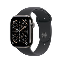 Zdjęcie do “Apple Watch Series 11 GPS + Cellular 42mm Slate Titanium Case with Black Sport Band - M/L - Produkt otwarty”.