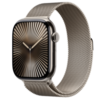 Zdjęcie do “Apple Watch Series 10 GPS + Cellular 46mm Natural Titanium Case with Natural Milanese Loop - M/L - Produkt otwarty”.